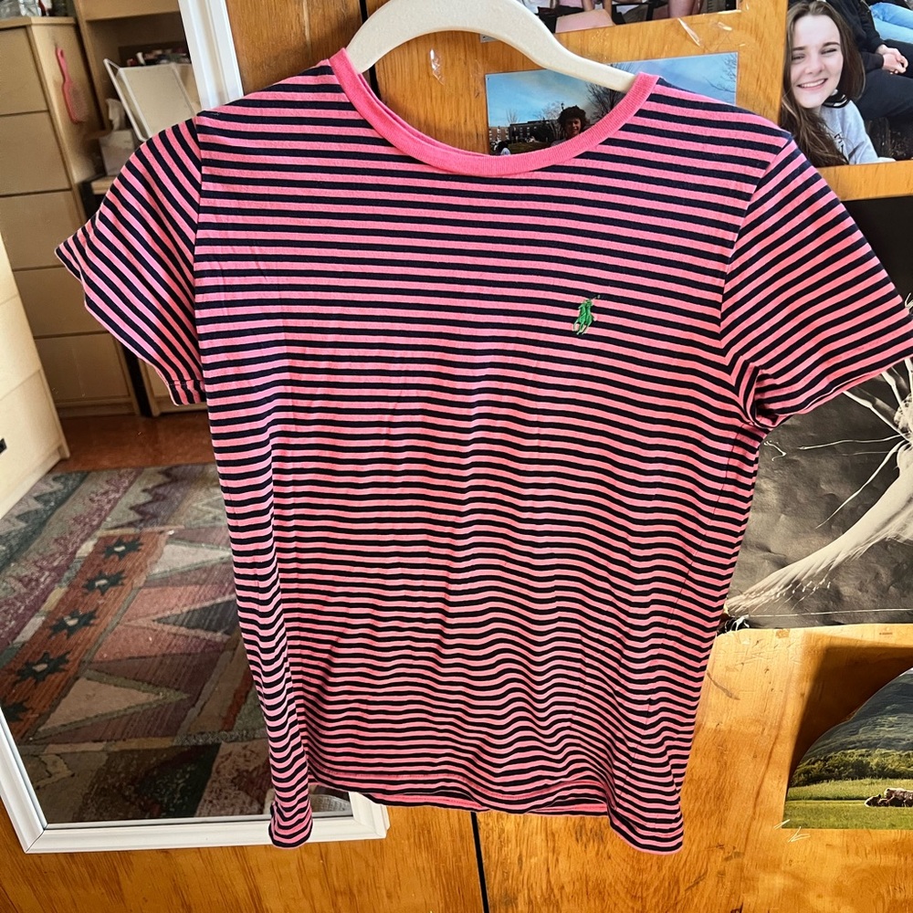 Ralph Lauren Pink and Black Striped T-Shirt